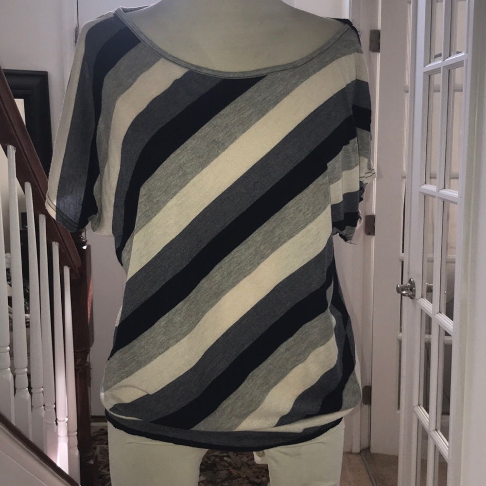 Ms Bella D Dark Blue, Gray, Beige stripeTop Sz L😘